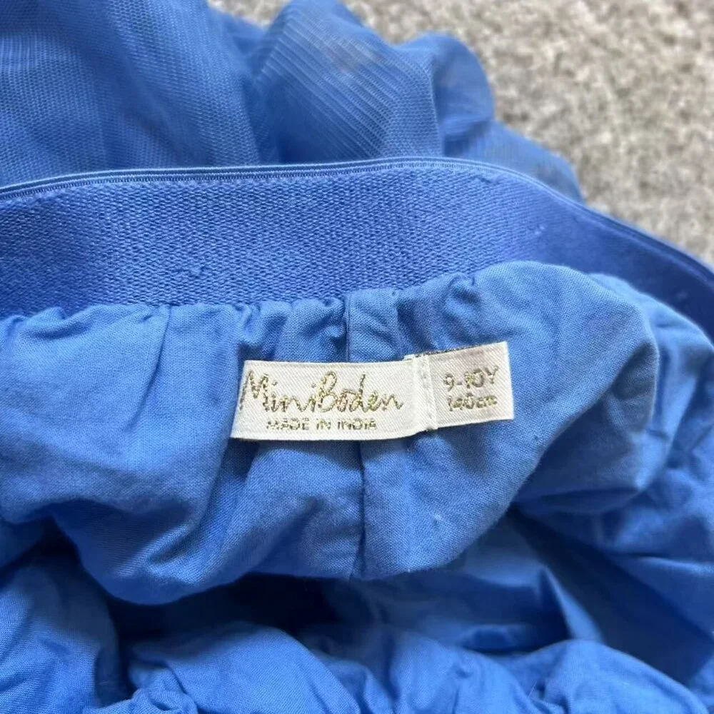 Mini Boden Girls Embroidery Blue Mesh Skirt Size 9-10 Duck Flowers - Picture 4 of 5